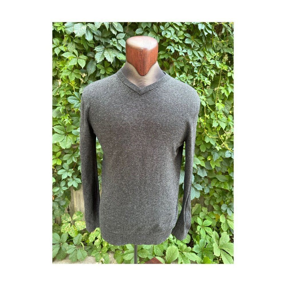 H&M Men's Slate Grey Pullover Sweater V-Neck Fine Knit 100% Cotton Sz M